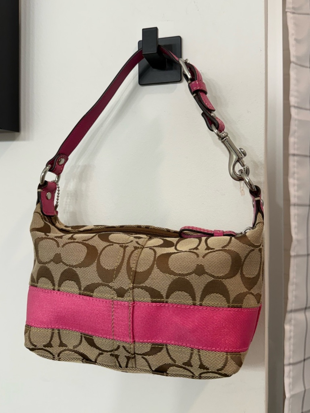 Coach Mini Signature Stripe Canvas Shoulder Bag- Pink - Picture 4 of 5